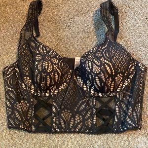 Black lacy cross top with Criss cross stitching
